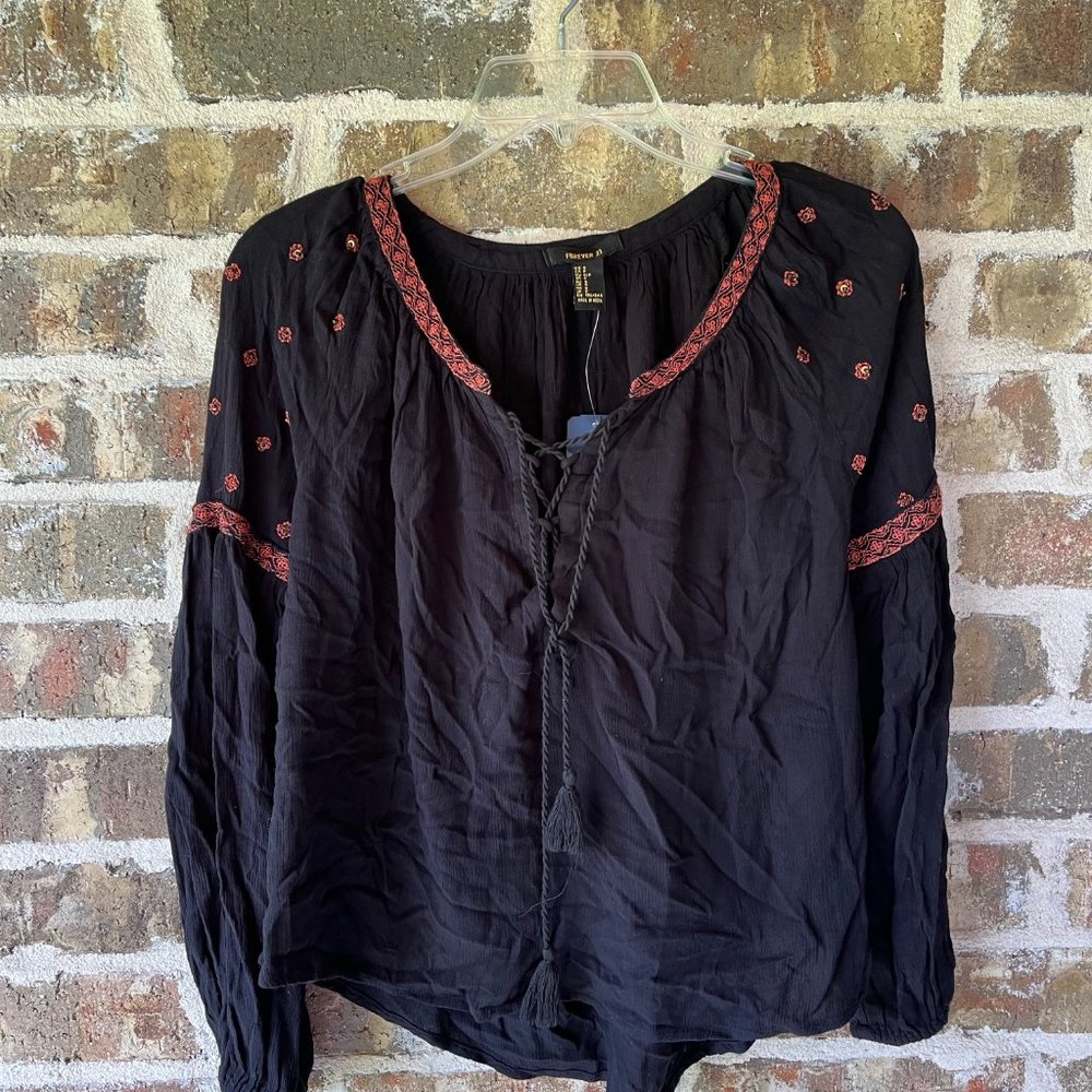 Forever 21 Black Top with Embroidery